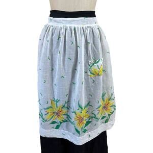 Vintage 60s Cotton Floral White Hostess Apron